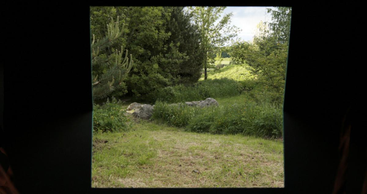 Paysage cadré depuis la capsule 2 au Parc de la Poultière à La Guéroulde