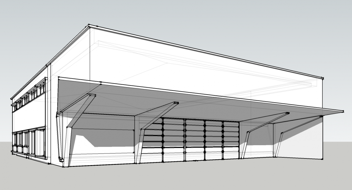 Garage de le jetée. Modélisation préparatoire